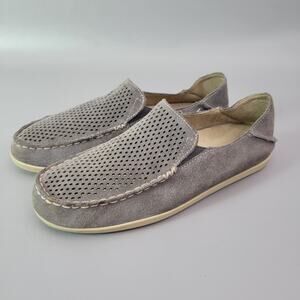 Olukai Women's Shoes Nohea Perforated Slip On Loafer Grey Soft Leather Size 9